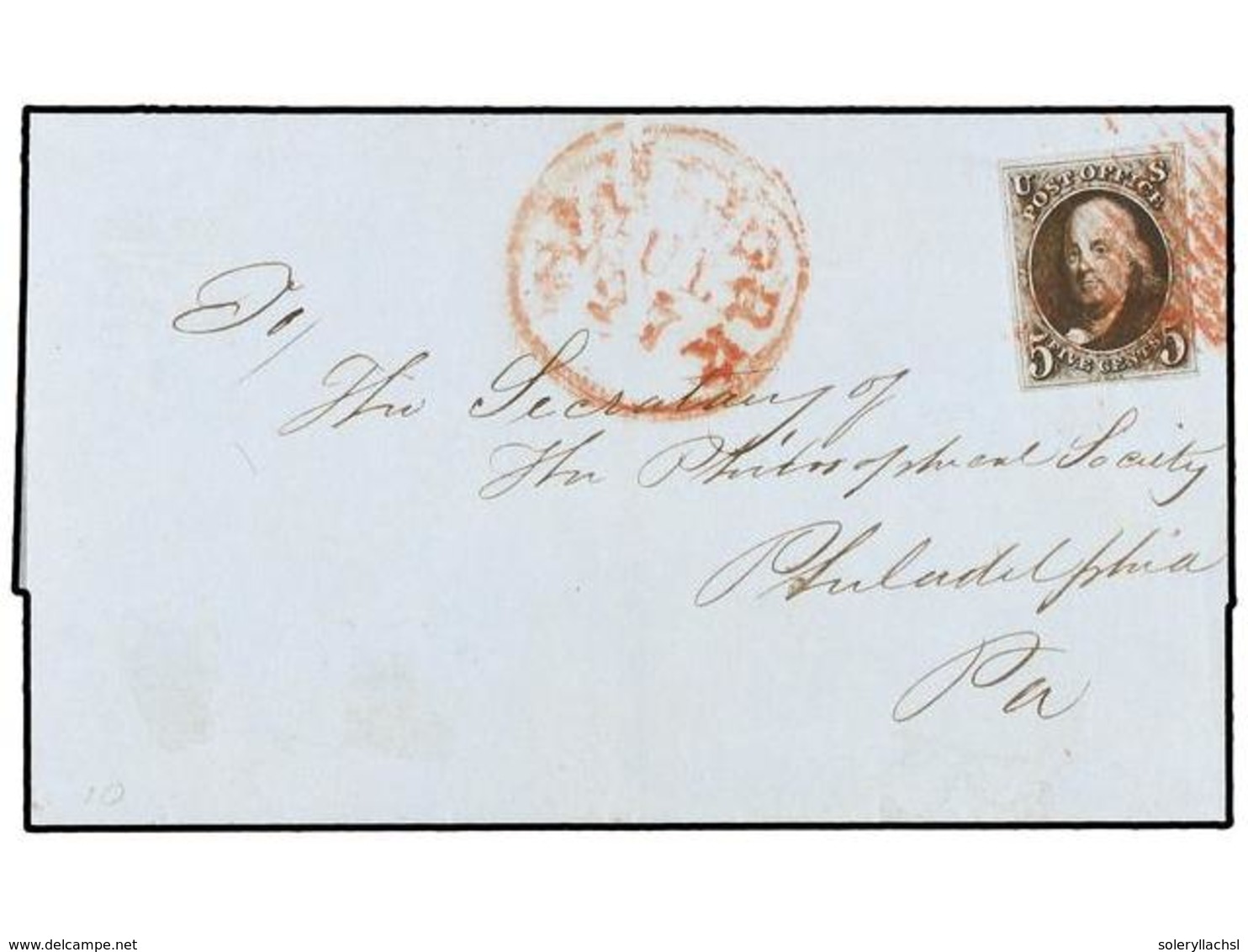 ESTADOS UNIDOS. 1847. 5c. Deep Dark Brown, A Fine Four Margined Example In A Rich Shade On Cover From NEW YORK To PHILAD - Altri & Non Classificati