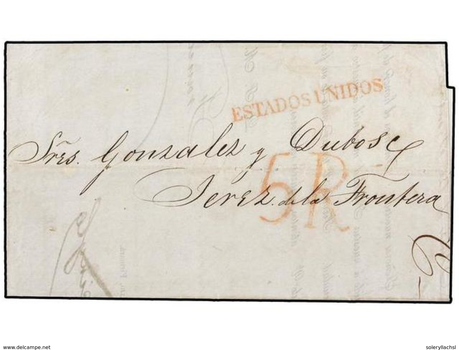 ESTADOS UNIDOS. 1847. NEW YORK To JEREZ (Spain). Entire Letter With Red ESTADOS UNIDOS Lineal Strike Applied In Cadiz. - Altri & Non Classificati