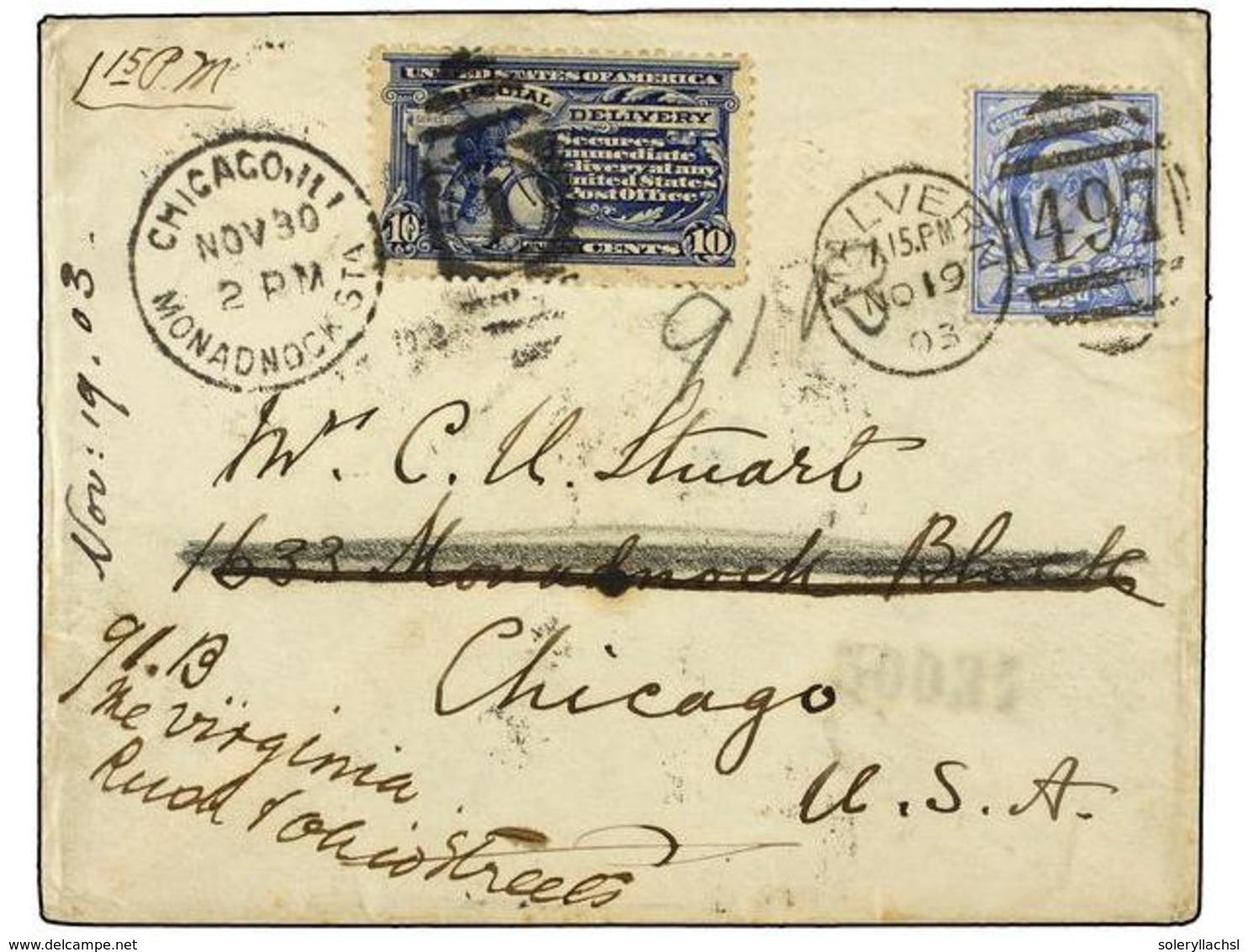 ESTADOS UNIDOS. 1903. GREAT BRITAIN To CHICAGO With GB 2 1/2 D. Blue Redirected To VIRGINIA With SPECIAL DELIVERY 10 Cen - Sonstige & Ohne Zuordnung