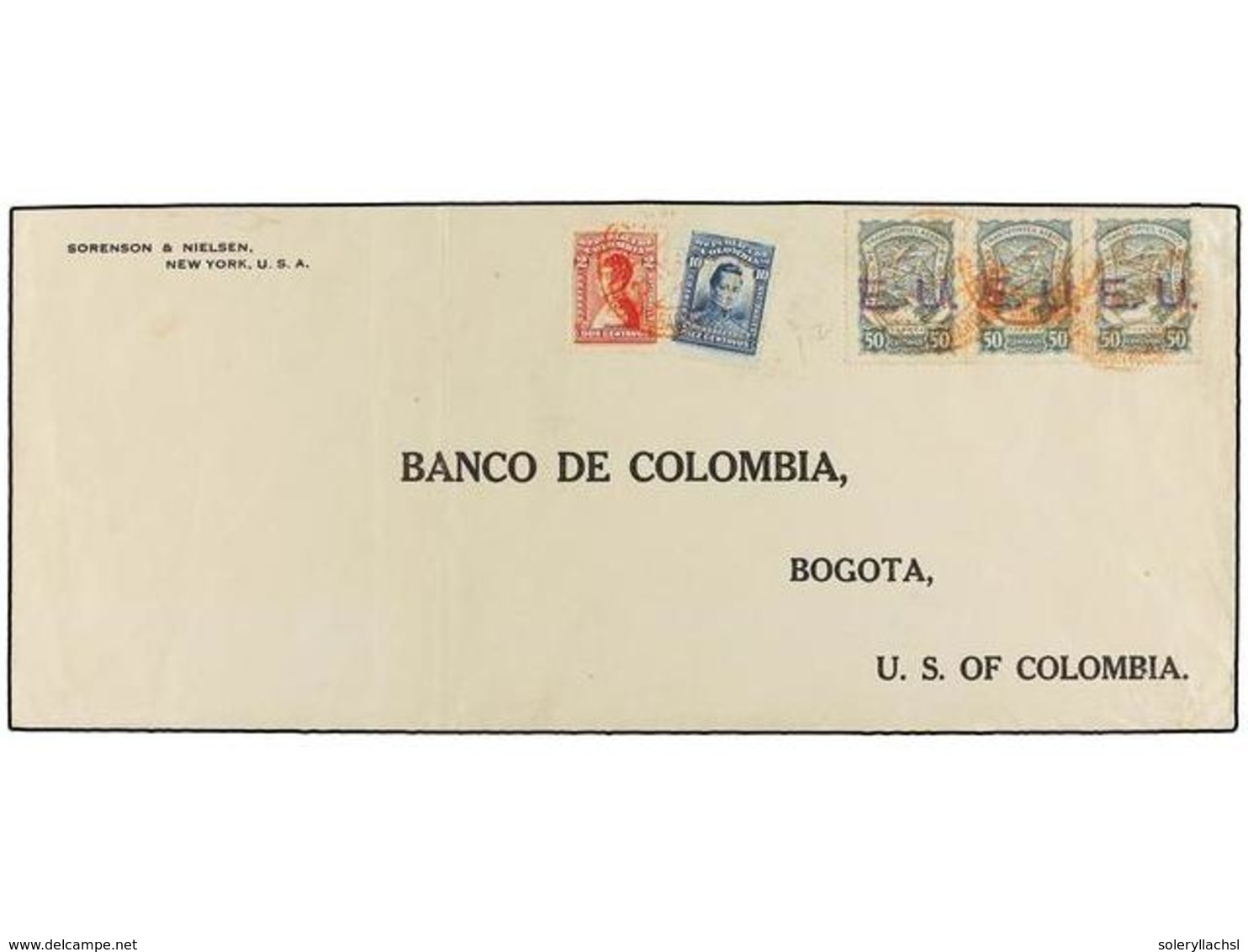 ESTADOS UNIDOS. 1924. NEW YORK To BOGOTÁ. Large Envelope Sent Via SCADTA With Three Special Stamps Of 50 Cts. Grey Ovpr. - Altri & Non Classificati