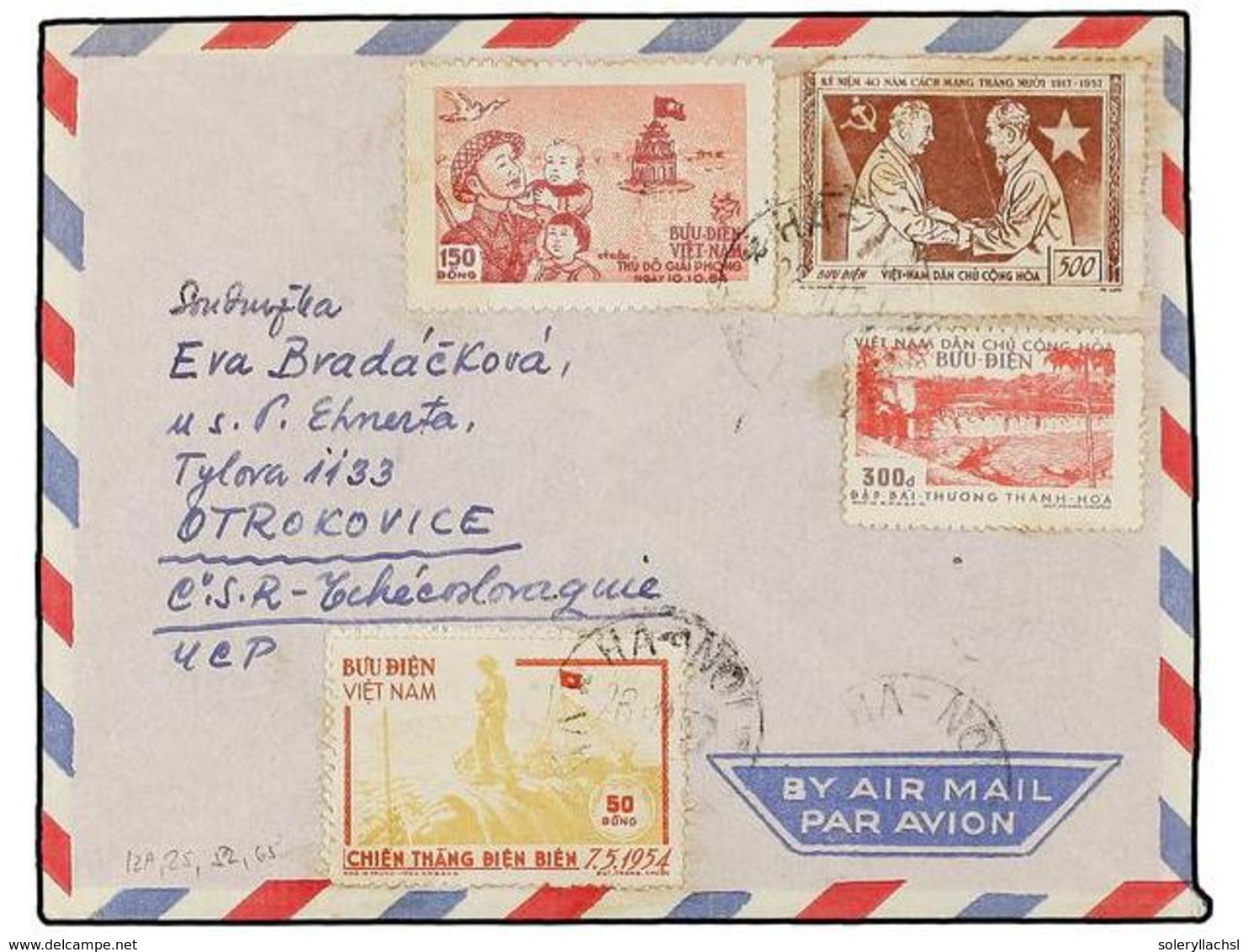 VIETNAM. Mi.13A, 25, 52, 65. 1957. HANOI To CZECHOSLOVAQUIA. 50 D., 150 D., 300 D. And 500 D. (defect).AIR MAIL Letter. - Sonstige & Ohne Zuordnung