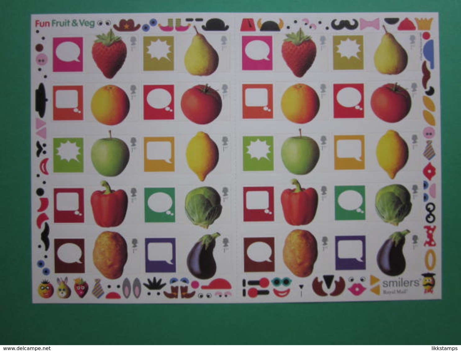 2006 ROYAL MAIL FUN FRUIT AND VEGETABLES GENERIC SMILERS SHEET. #SS0032 - Smilers Sheets