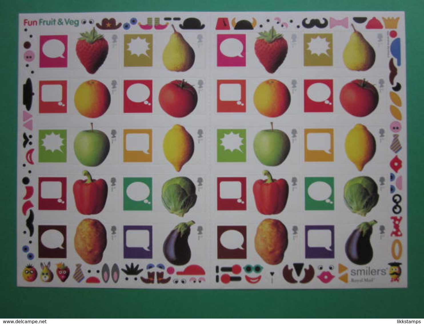 2006 ROYAL MAIL FUN FRUIT AND VEG. GENERIC SMILERS SHEET. #SS0033 - Persoonlijke Postzegels