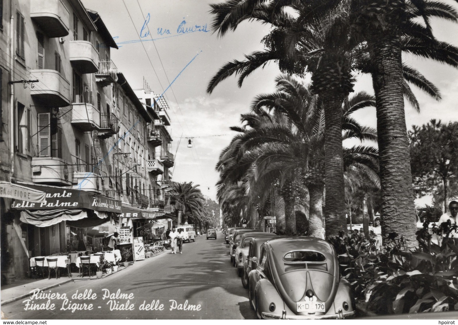 FINALE LIGURE - VIALE DELLE PALME CON AUTO D'EPOCA - MAGGIOLINO VOLKSWAGEN - VIAGGIATA 1956 - (rif. S93) - Savona