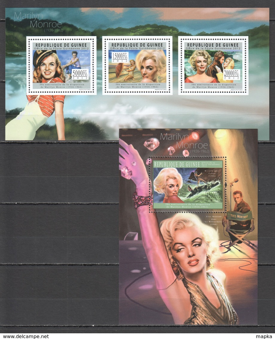 BC093 2012 GUINEE GUINEA FAMOUS PEOPLE MARILYN MONROE 1KB+1BL MNH - Actors