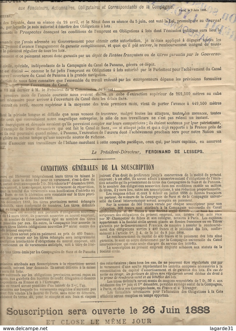 11 Juin 1888 Credit Lyonnais Publicité Compagnie Universelle Canal De Panama - 1800 – 1899