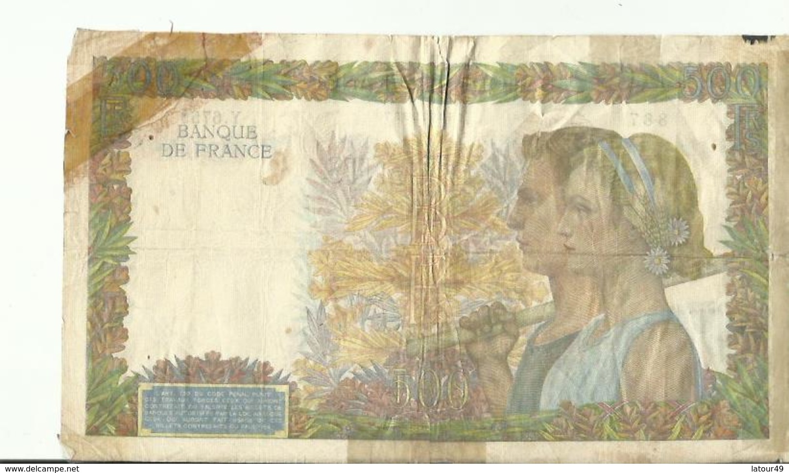 Billet De 500 Francs  1942 - 500 F 1940-1944 ''La Paix''