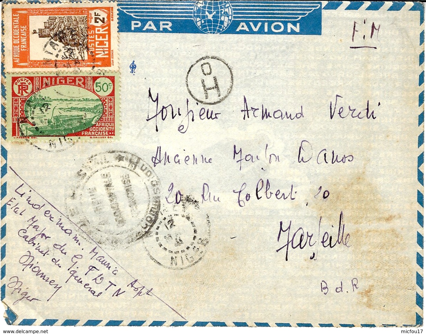1941- Lettre De NIAMEY ,par Avion, En F M, Affr. Avion à 2,50 F.  Censure  H 0 - Storia Postale