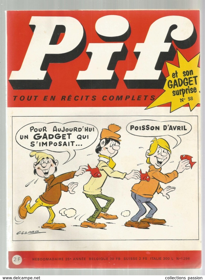 JC , PIF GADGET ,tout En Récits Complets, N° 1296 , 1970, Frais Fr 3.45 E - Pif Gadget