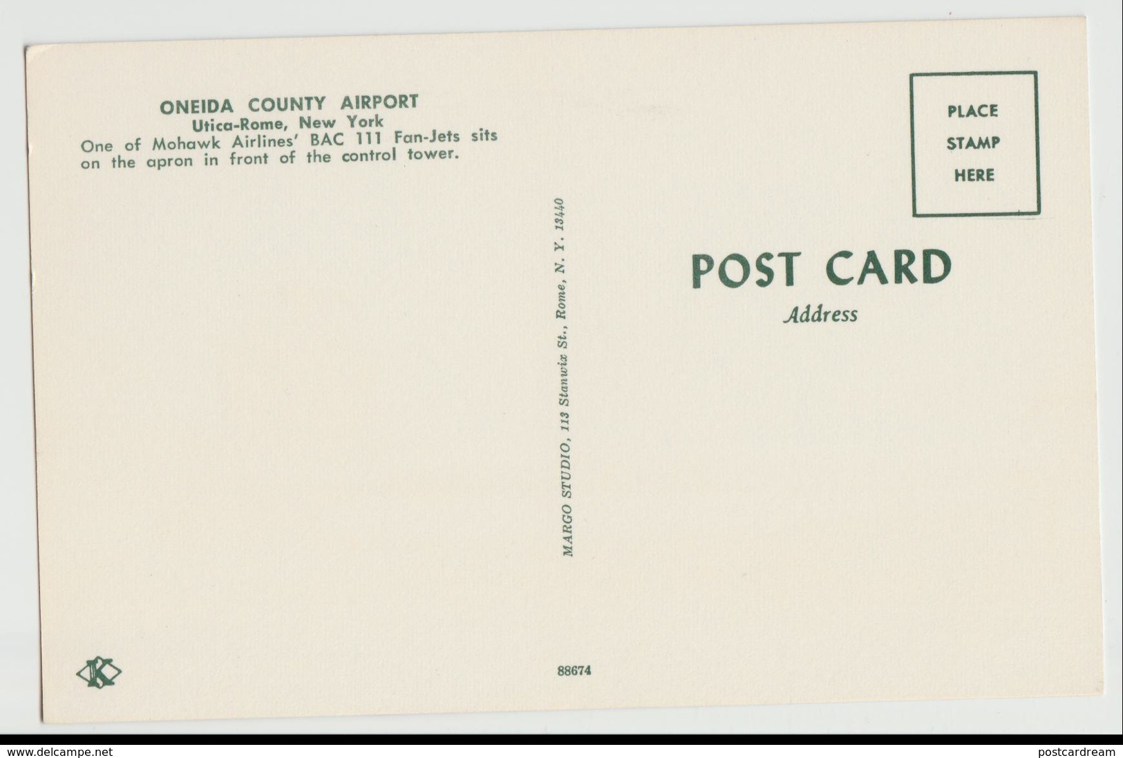 NY Utica Oneida County Airport Mohawk Airlines Postcard - Utica