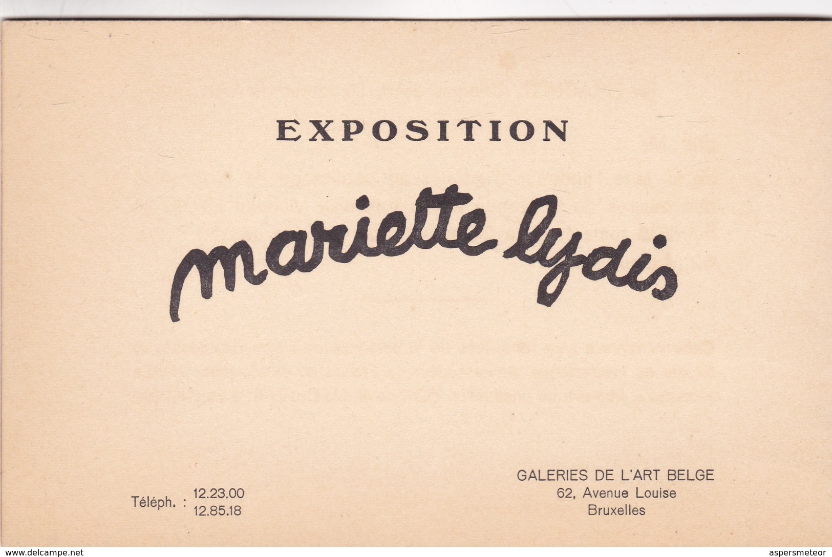 EXPOSITION "MARIETTE LYDIS" - INVITATION TO ART EXHIBITION. GALERIES DE L'ART BELGE, BRUXELLES BELGIUM. YEAR 1949 -LILHU - Sin Clasificación