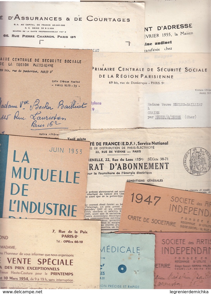 ENSEMBLE De VIEUX PAPIERS Cartes De Visite Enveloppes Oblitérées Factures Correspondances Diverses - Non Classés