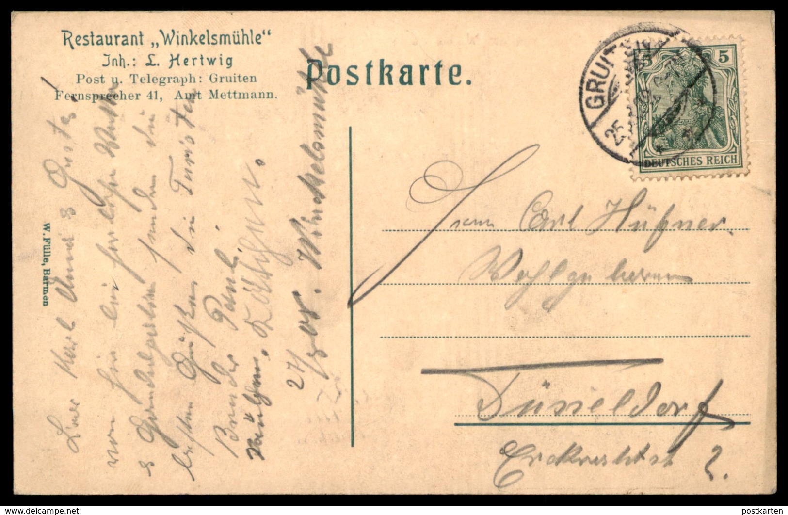 ALTE POSTKARTE GRUSS VON DER WINKELSMÜHLE 1909 GRUITEN Mettmann Erkrath Mühle Boot AK Ansichtskarte Cpa Postcard - Mettmann