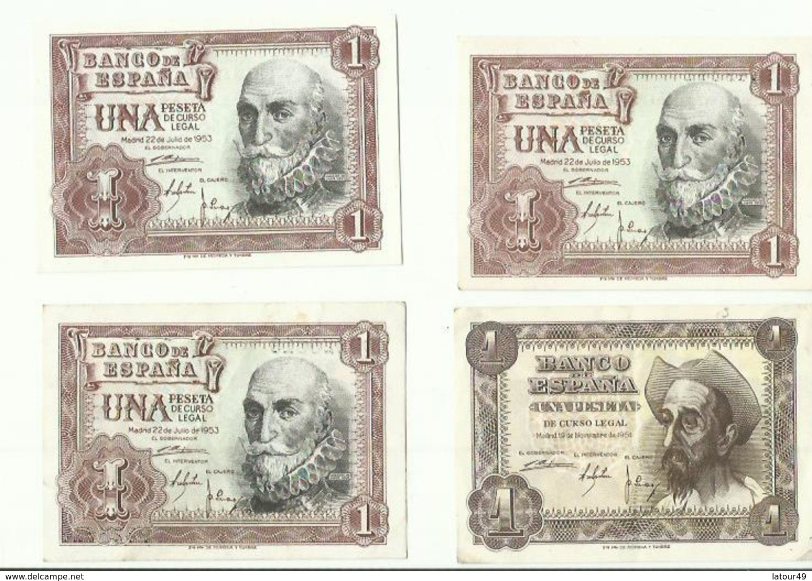 4 BILLETS DE 1.....UNA PESETA 1953 TRES  BON ETAT - 1-2 Pesetas