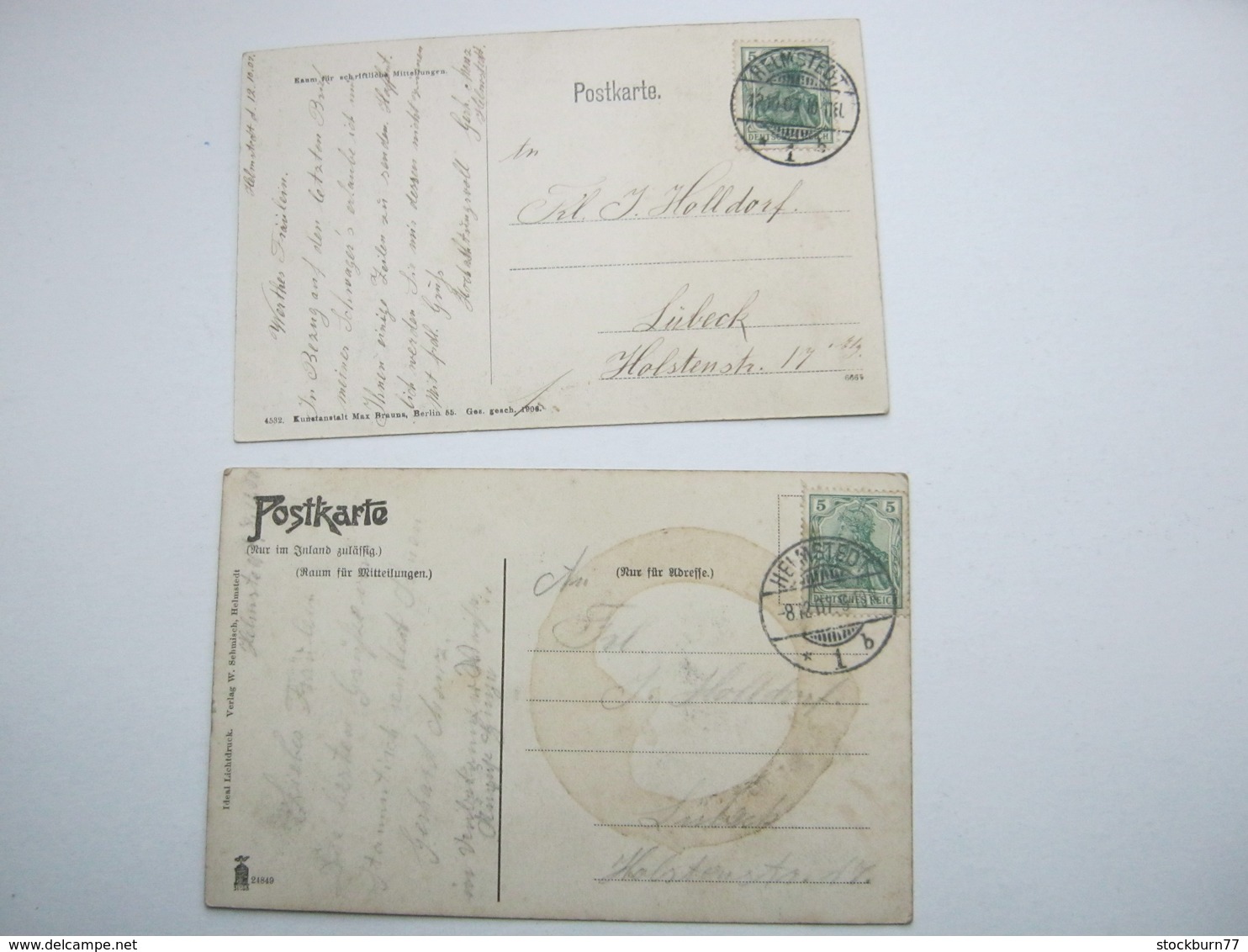 HELMSTEDT, 2 Seltene Karten 1907 Mit Marke + Stempel - Helmstedt