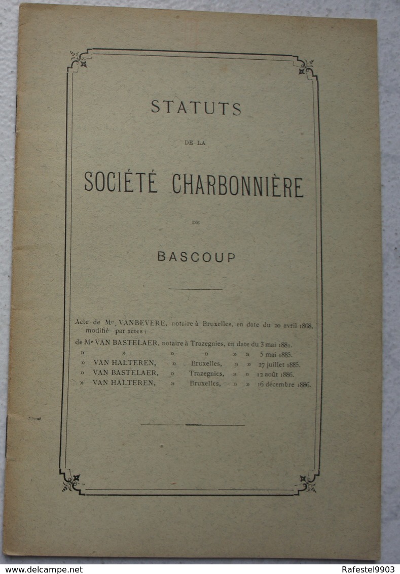 Statut Société Charbonnière De BASCOUP Région Trazegnies Courcelles Charbon Charbonnage Mine Mineur - Non Classés