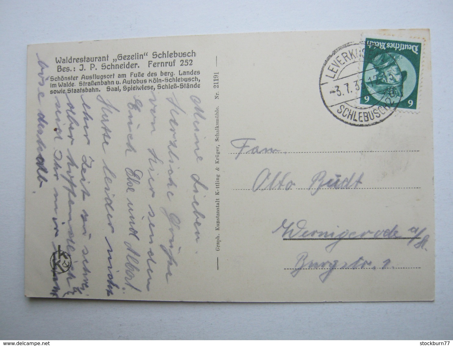 LEVERKUSEN SCHLEBUSCH   , Seltene Karte  Um 1933 Mit Marke + Stempel - Leverkusen