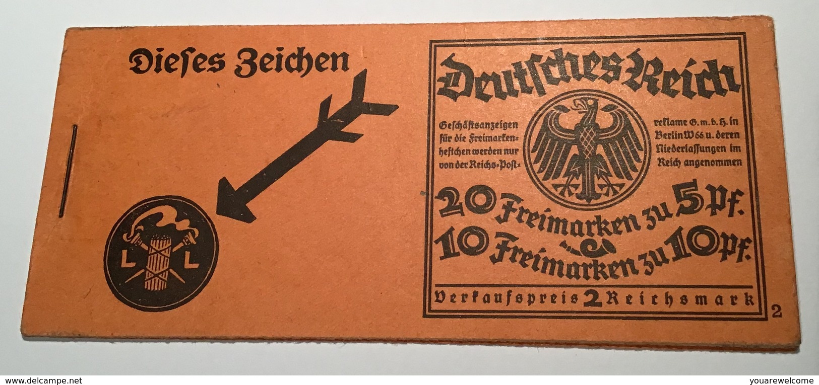 Deutsches Reich 1925 Mi MH 16 ONr 2 Markenheftchen RARITÄT (carnet Booklet Insurance Versicherung Assurance Retraite - Booklets