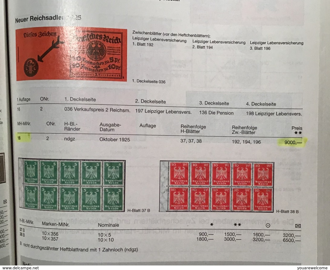 Deutsches Reich 1925 Mi MH 16 ONr 2 Markenheftchen RARITÄT (carnet Booklet Insurance Versicherung Assurance Retraite - Carnets