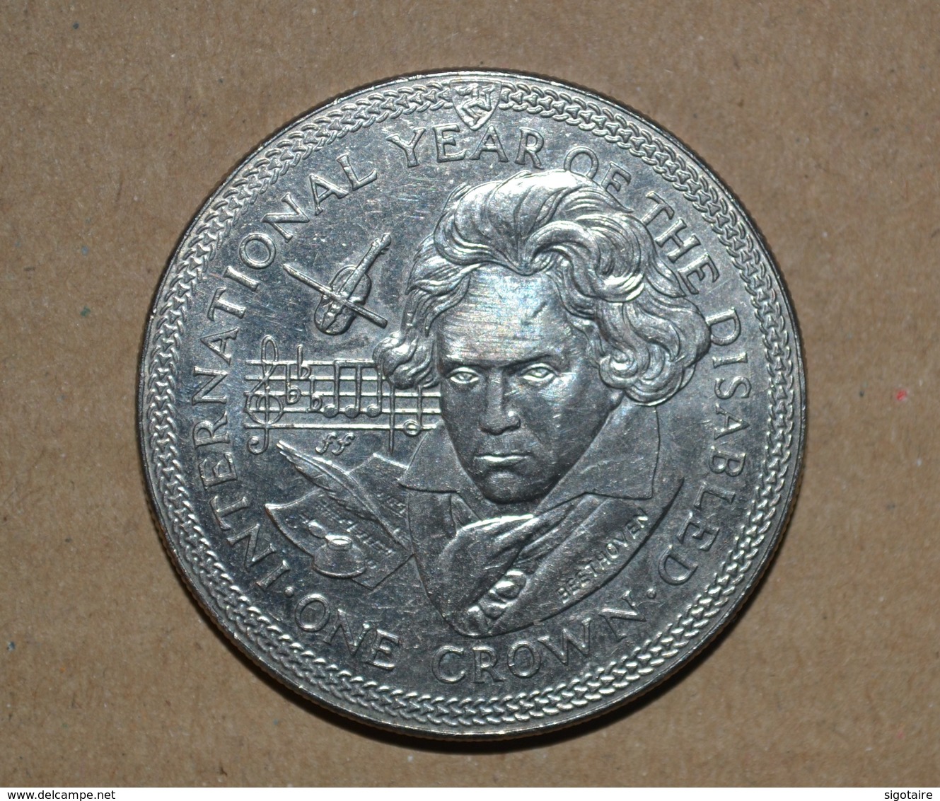 Isle Of Man, Elizabeth II / Beethoven, One Crown, 1981 - Eiland Man