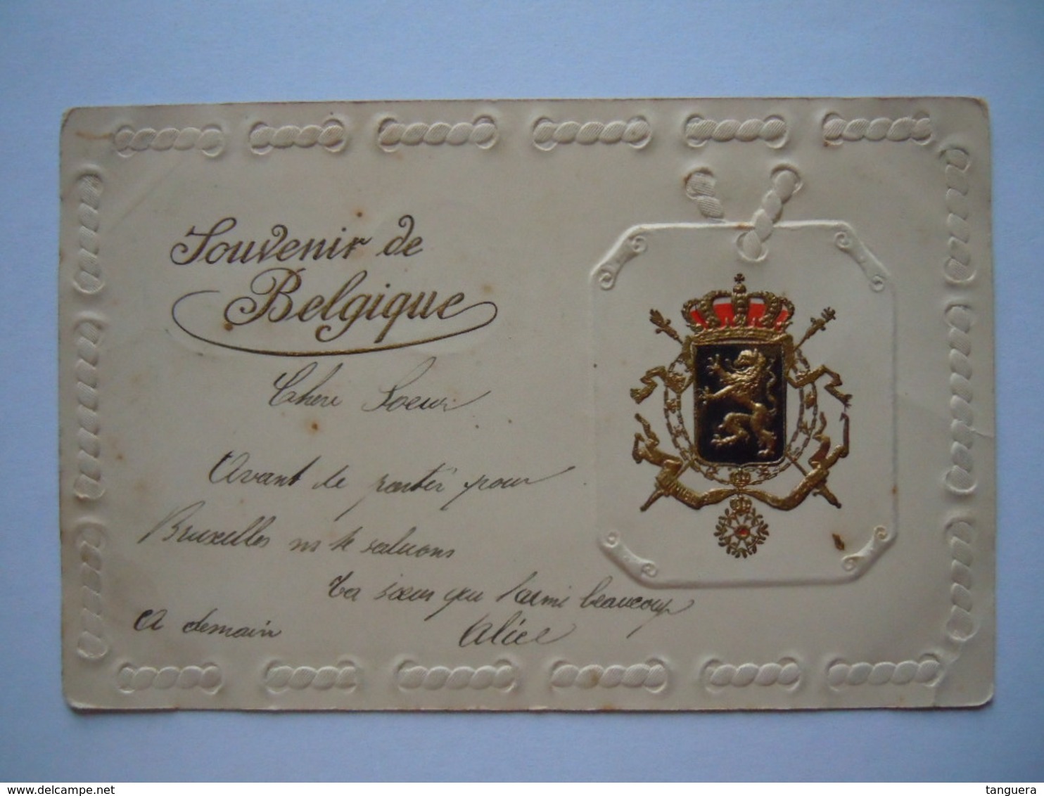 Souvenir De Belgique Blason Blazoen Armoiries Gaufré Gelopen Circulée 1902 - Autres & Non Classés