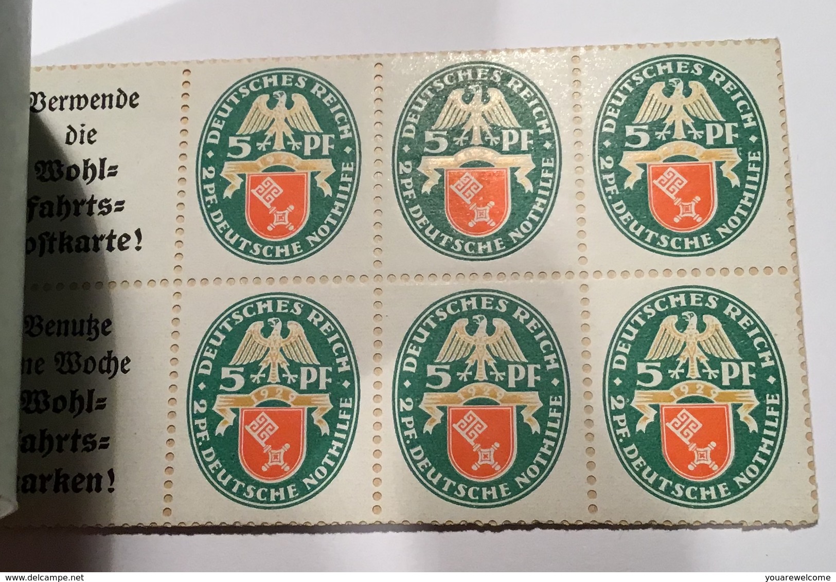 Deutsches Reich 1929 Nothilfe Mi MH 28.3 Markenheftchen RARITÄT(carnet Booklet BPP écusson Coat Of Arms Charity Key - Postzegelboekjes