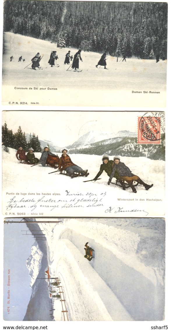 Winter Sport 3 AK Partie De Luge Concours De Ski Pour Dames Damen Ski-Rennen Dimson Run 1904-08 - Port