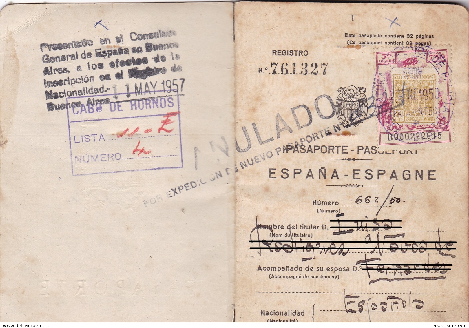 ESPAÑA PASAPORTE - BARCELONA, AÑO 1950. MUJER FEMME WOMAN. SPANISH PASSPORT, PASSEPORT ESPAGNOL. SPAIN, ESPAGNE. -LILHU - Documentos Históricos