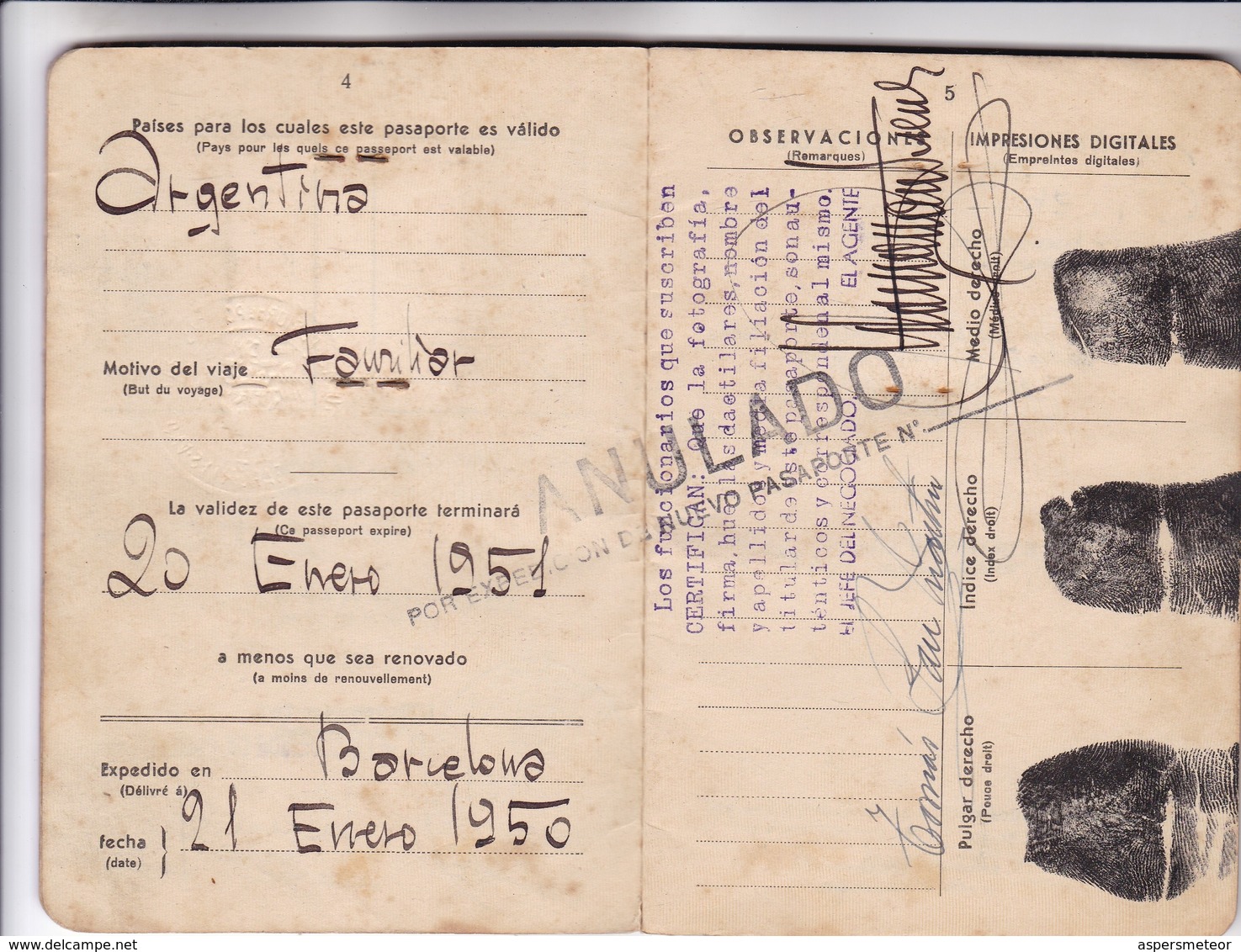 ESPAÑA PASAPORTE - BARCELONA, AÑO 1950. MUJER FEMME WOMAN. SPANISH PASSPORT, PASSEPORT ESPAGNOL. SPAIN, ESPAGNE. -LILHU - Documentos Históricos