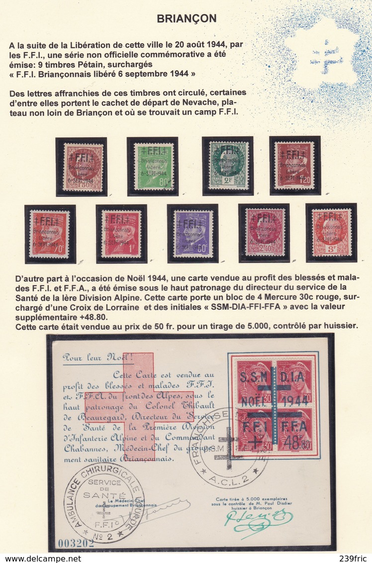 LIBERATION: BRIANCON  SERIE PM1 A 9** + CARTE NOËL 1944  COTE MAYER 290+150=440E   SIGNE P.MAYER - Libération