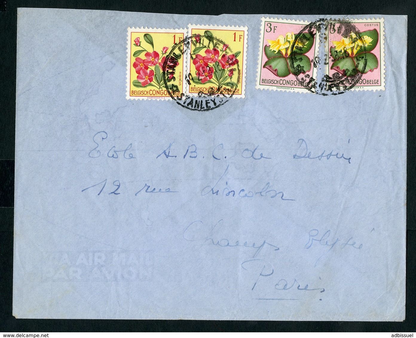 CONGO BELGE "STANLEYVILLE - 1  B 19/2/58" Sur N° 310 (x2) + 314 (x2). Sur Enveloppe Par Avion Pour La France - Storia Postale