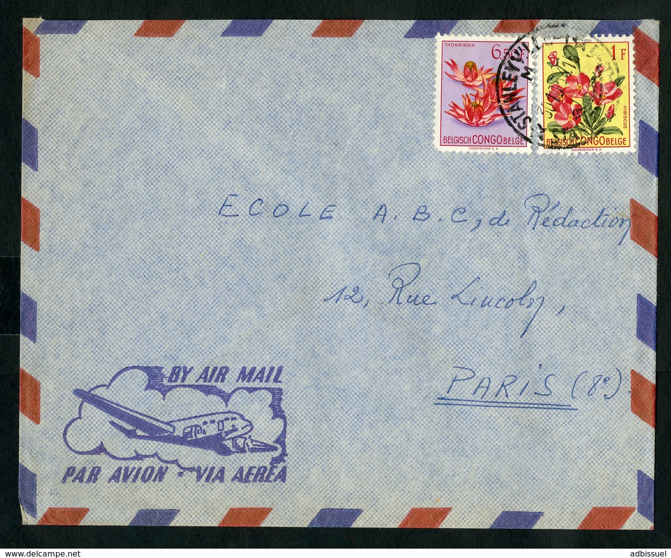 CONGO BELGE "STANLEYVILLE M 30/10/58" Sur N° 310 + 317. Sur Enveloppe Par Avion Pour La France - Storia Postale