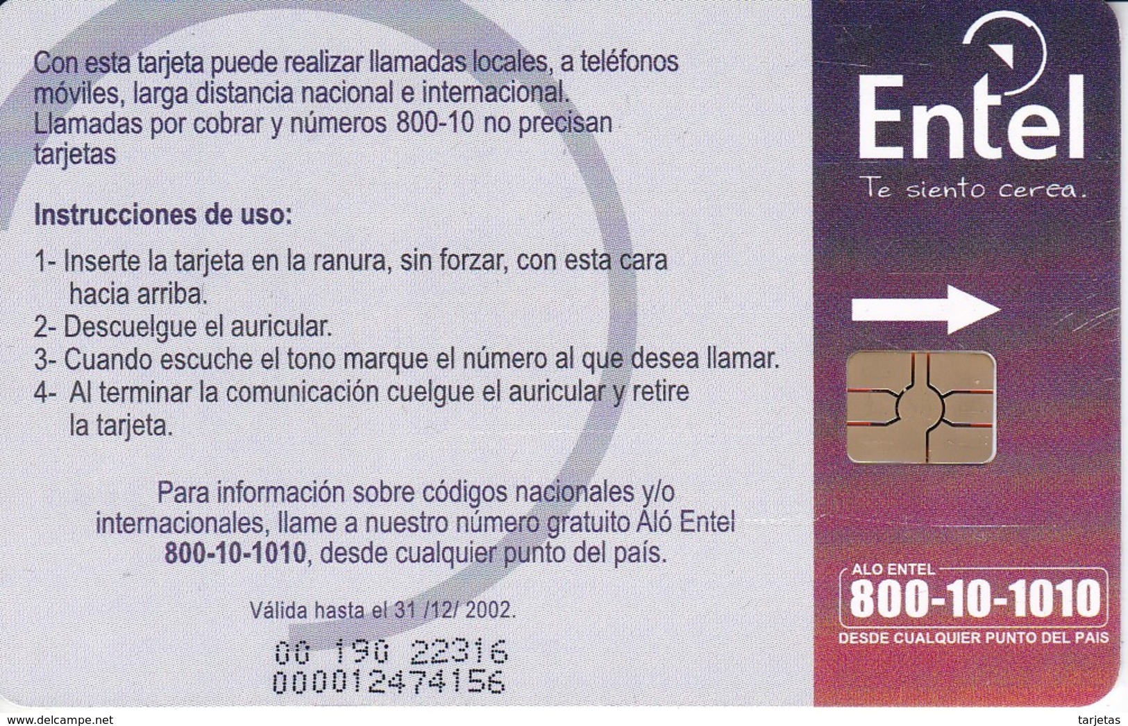 TARJETA CON CHIP DE BOLIVIA DE TECNOLOGIA SUPERIOR CADUCIDAD 31/12/2002 - Bolivien