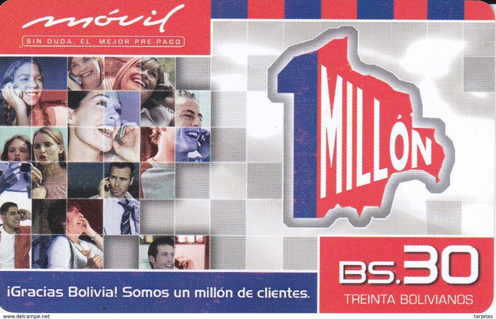 TARJETA DE BOLIVIA DE Bs 30  DE 1 MILLON - Bolivien