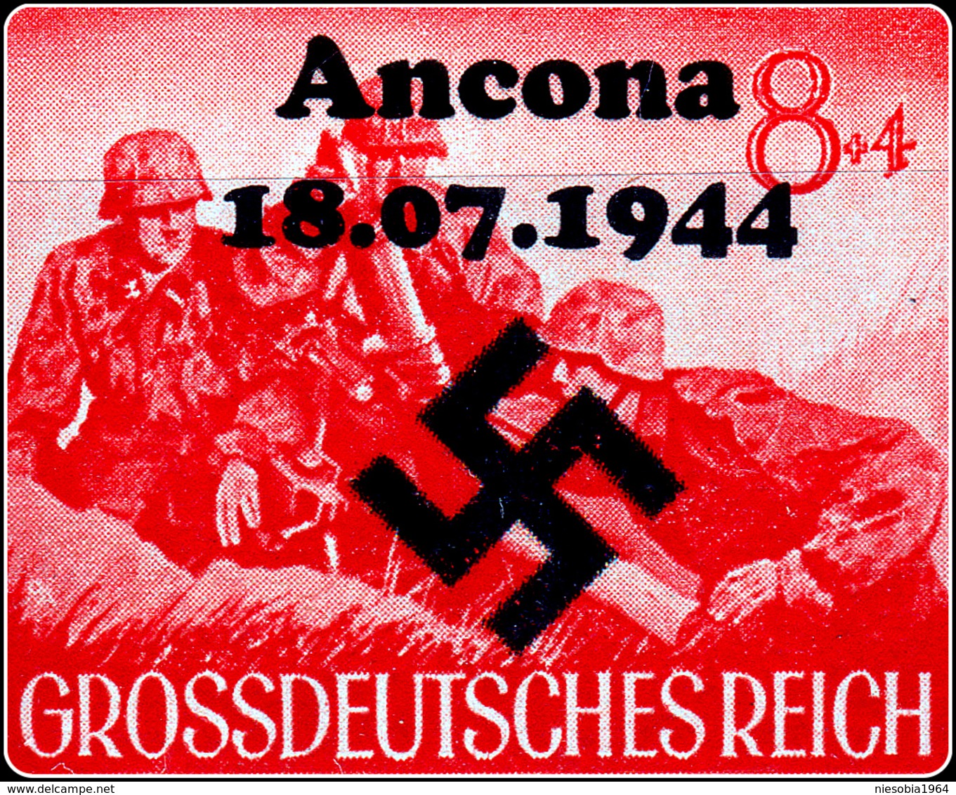 WW2 - SS artillery mortar gunners Unposted stamp Overprint Ancona 18.07.1944 Großdeutsches Reich / Grossdeutsches Reich