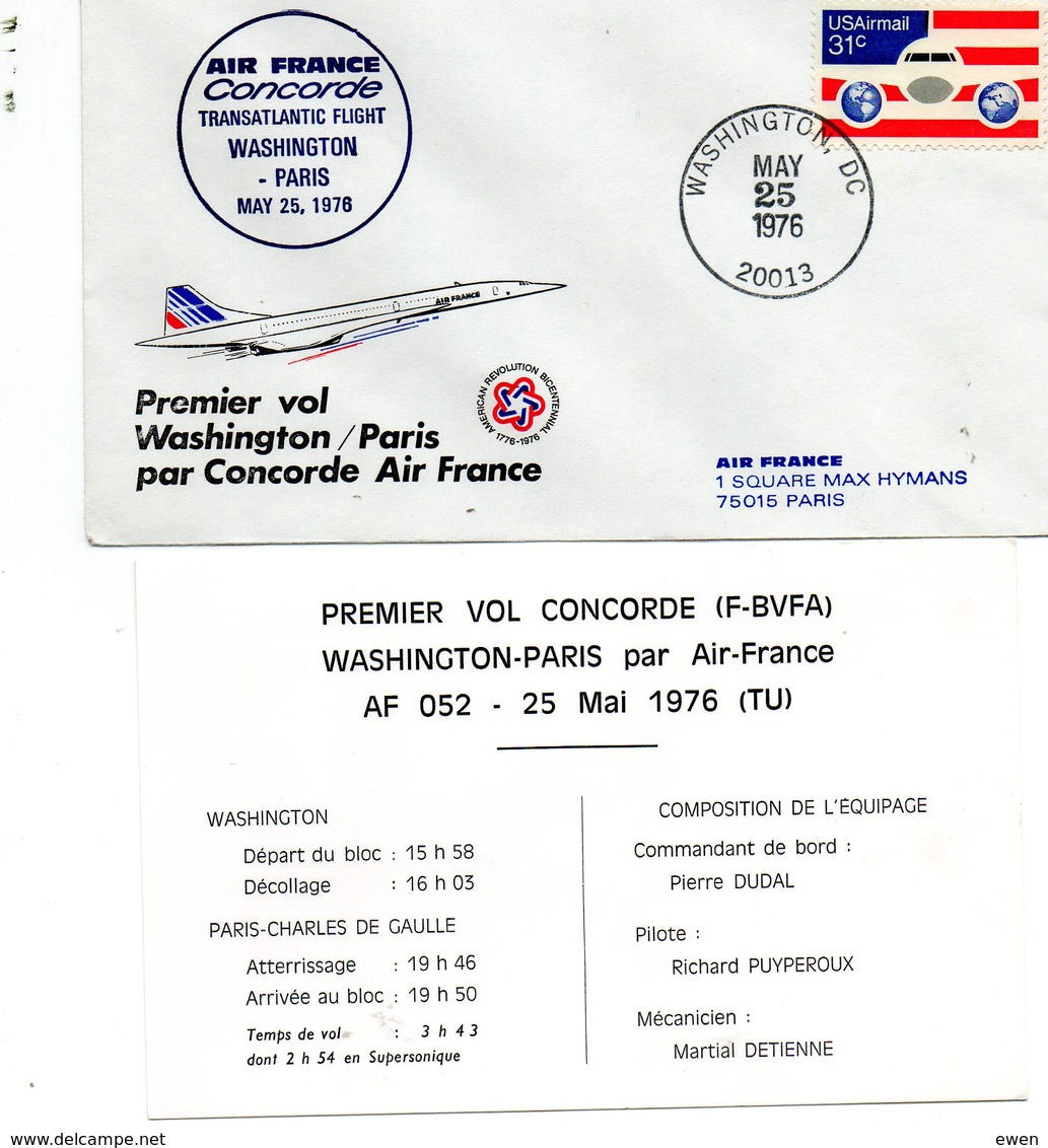 Enveloppe US Airmail Premier Vol Concorde Washington-Paris + Carte Explicative - Cartoline Ricordo