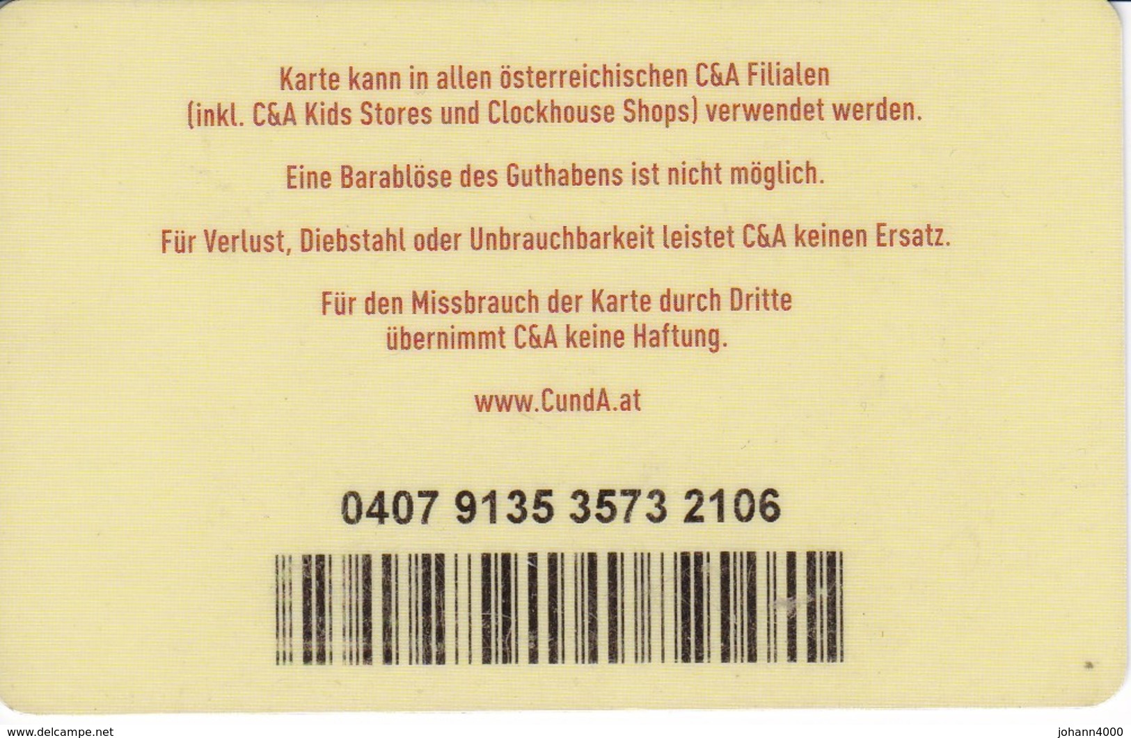 Geschenkkarte C&A   Card Gift - Gift Cards