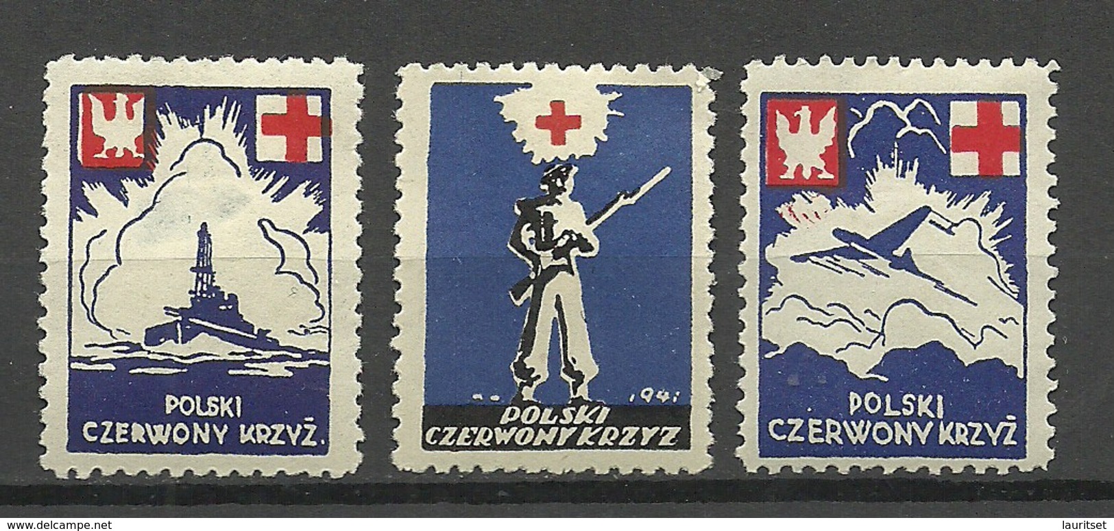 Poland POLAND 1941 Red Cross Charity Vignetten Poster Stamps * NB! 2 Stamps Have Light Thins! - Andere & Zonder Classificatie