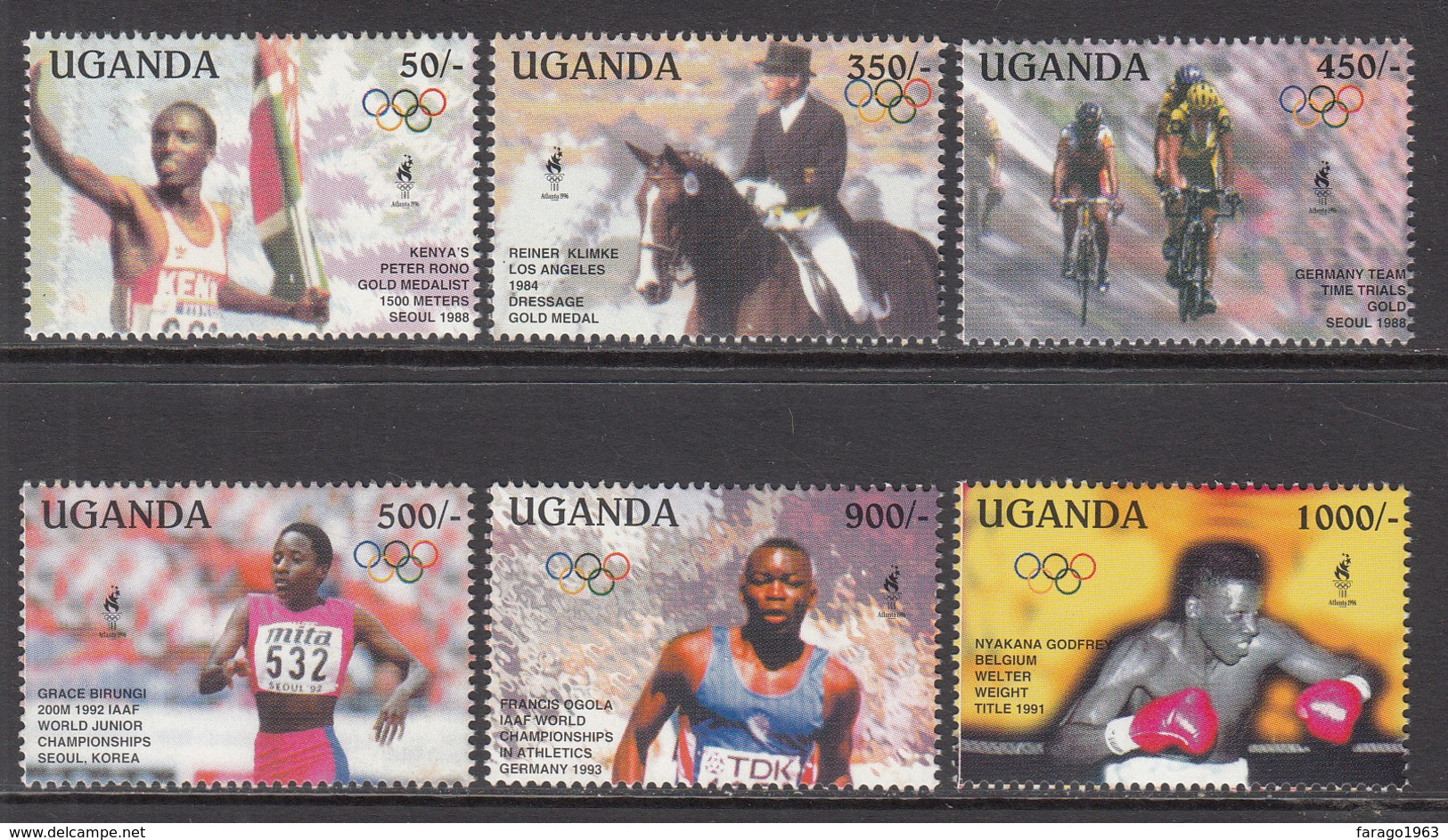 1995 Uganda Olympics Horses Equestrian Cycling Boxing Complete Set Of 6 MNH - Uganda (1962-...)