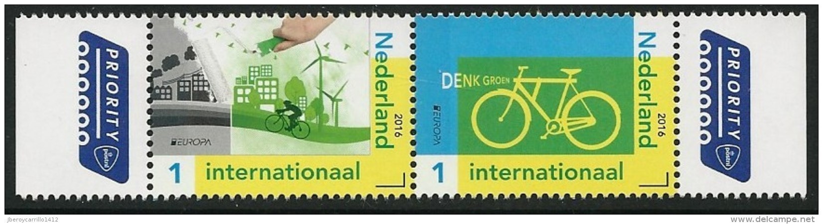 NETHERLANDS /HOLANDA/ NEDERLAND -EUROPA 2016 -TEMA " ECOLOGIA - EL PENSAMIENTO VERDE - THINK GREEN".- SET Of 2 Stamps - 2016