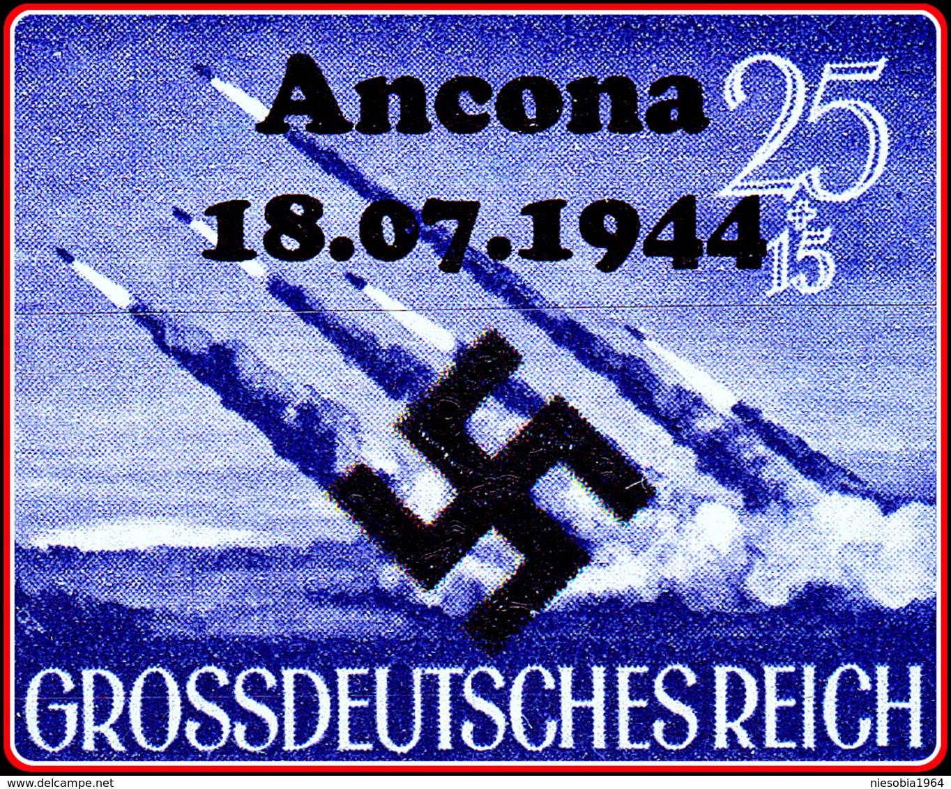 WW2 - Nazi Germany Wunderwaffe Unposted stamp 25+15  with Overprint Ancona 18.07.1944 -  Großdeutsches Reich / Grossdeut