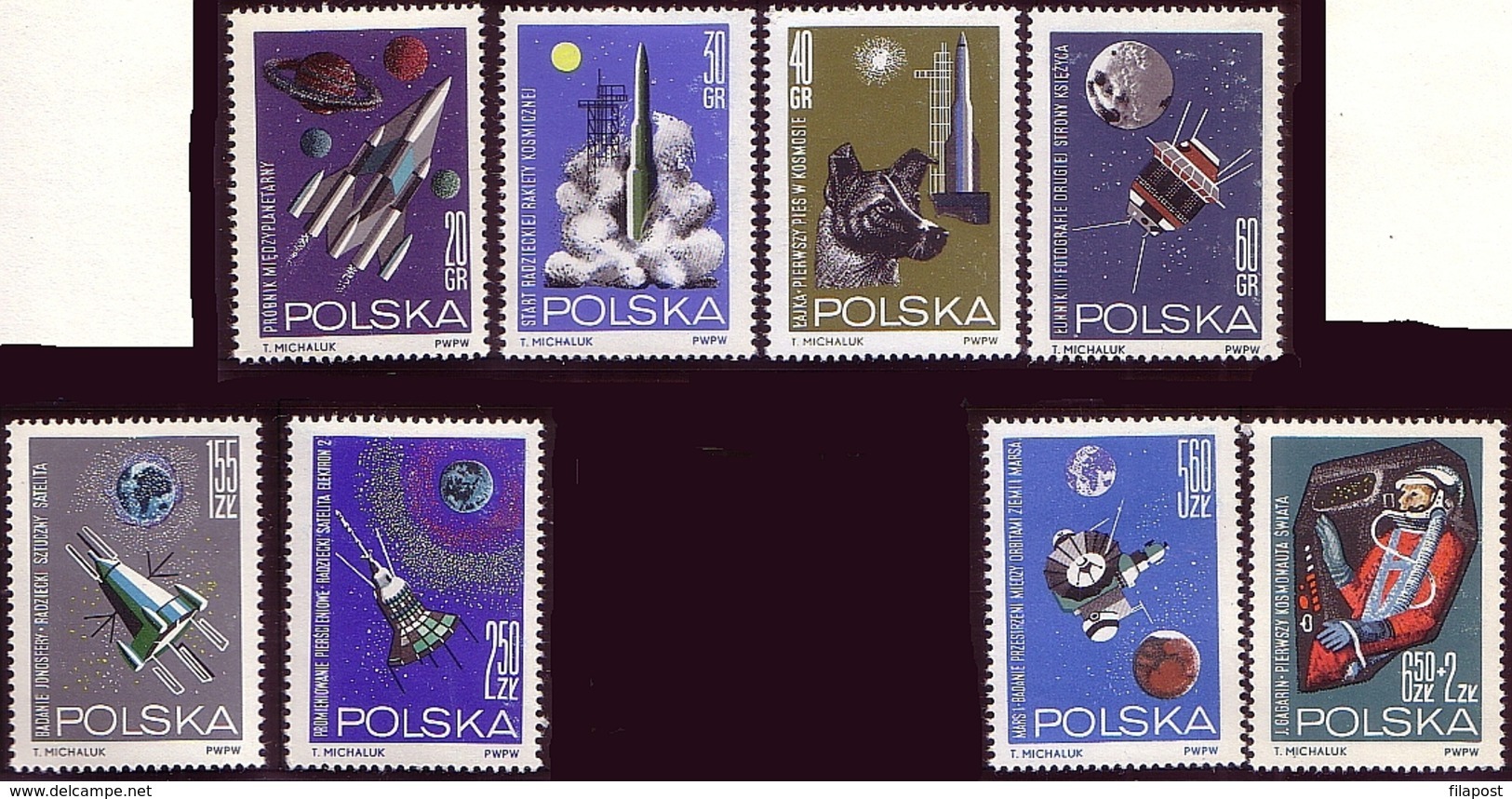 Poland 1964 M 1553 - 1560 Space, Astronautics Dog, Rocket, Satellite, Cosmonaut Gagarin MHN** - Nuovi