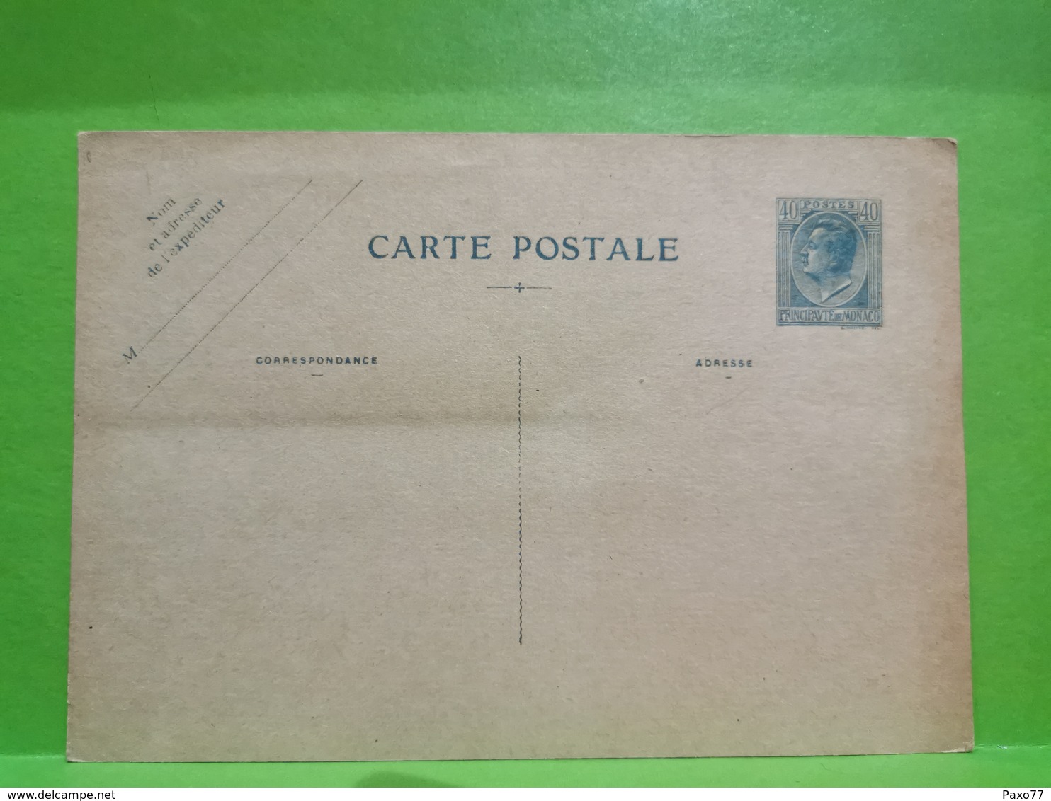 MONACO Prince Louis II 1927 Entier Postal 40 Centimes - Entiers Postaux