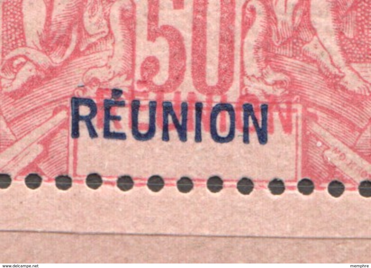 Réunion  Groupe 50 Cent.  Surcharge "REUNION" Double : Bleue Et Rouge Yv 42a * - Ungebraucht