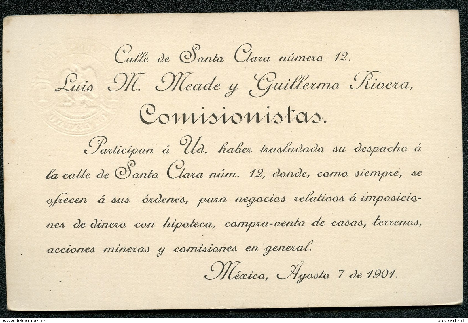 Mexico Postal Card MEPSI #PC104 Die I Preprinted 1901 - Mexique