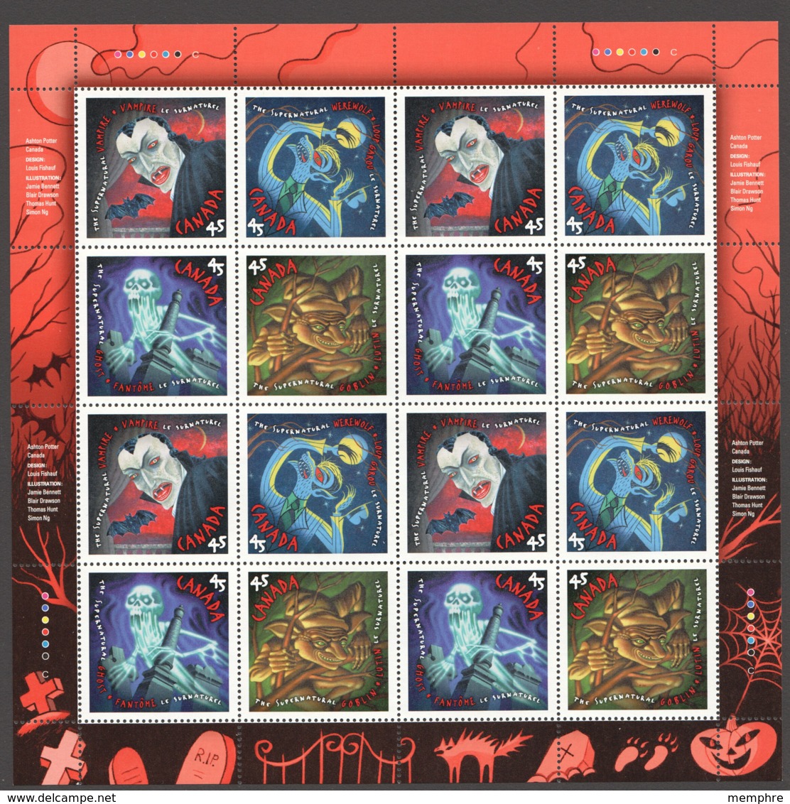 1997 Supernatural Figures: Vampire, Werewolf, Ghost, Goblin  4 Each  Sc 1665-8 MNH ** - Ganze Bögen