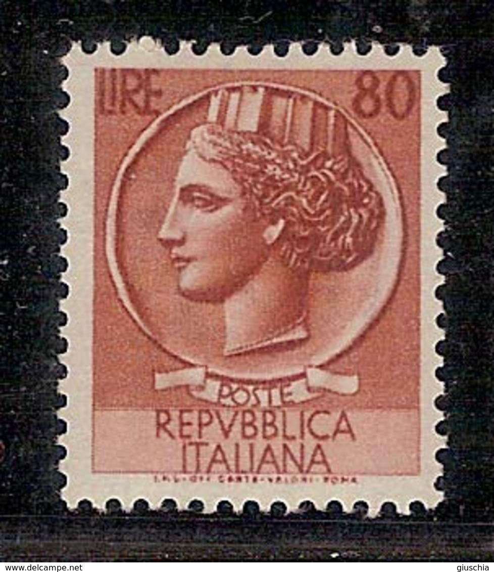 (Fb).Repubblica.1953.Varietà.80 Lire Bruno Arancio,carta Spessa,nuovo Gomma Integra,MNH (766-16) - 1946-60: Nuovi