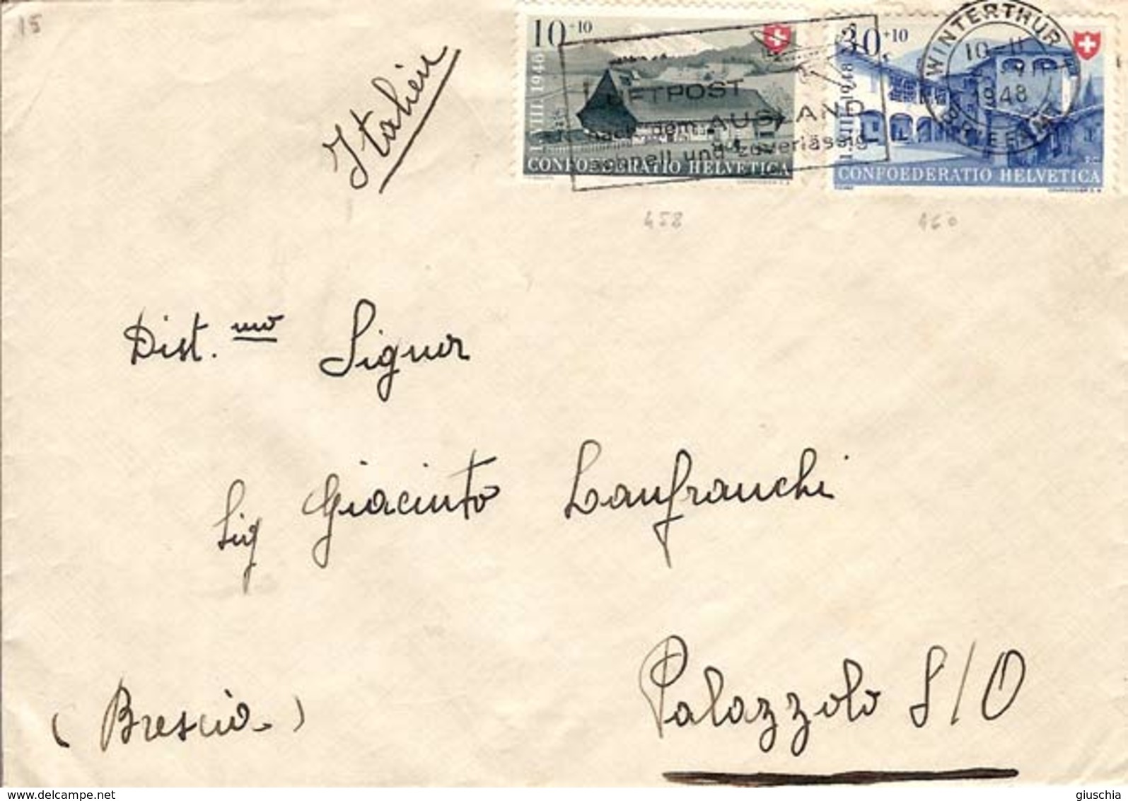 (St.Post.).Svizzera.Lettera Per Palazzolo Del 8 Lug 1948 (256-15) - Briefe U. Dokumente