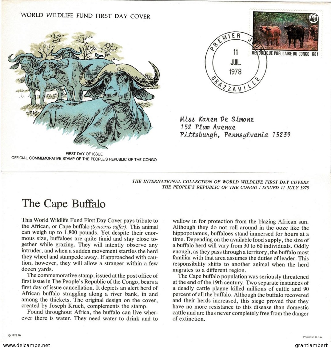 Congo 1978 The Cape Buffalo WWF FDC - FDC