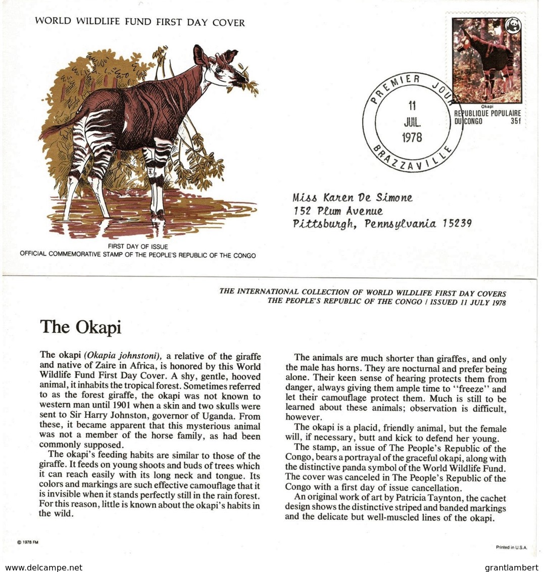 Congo 1978 The Okapi - 'Forest Giraffe' WWF FDC - FDC